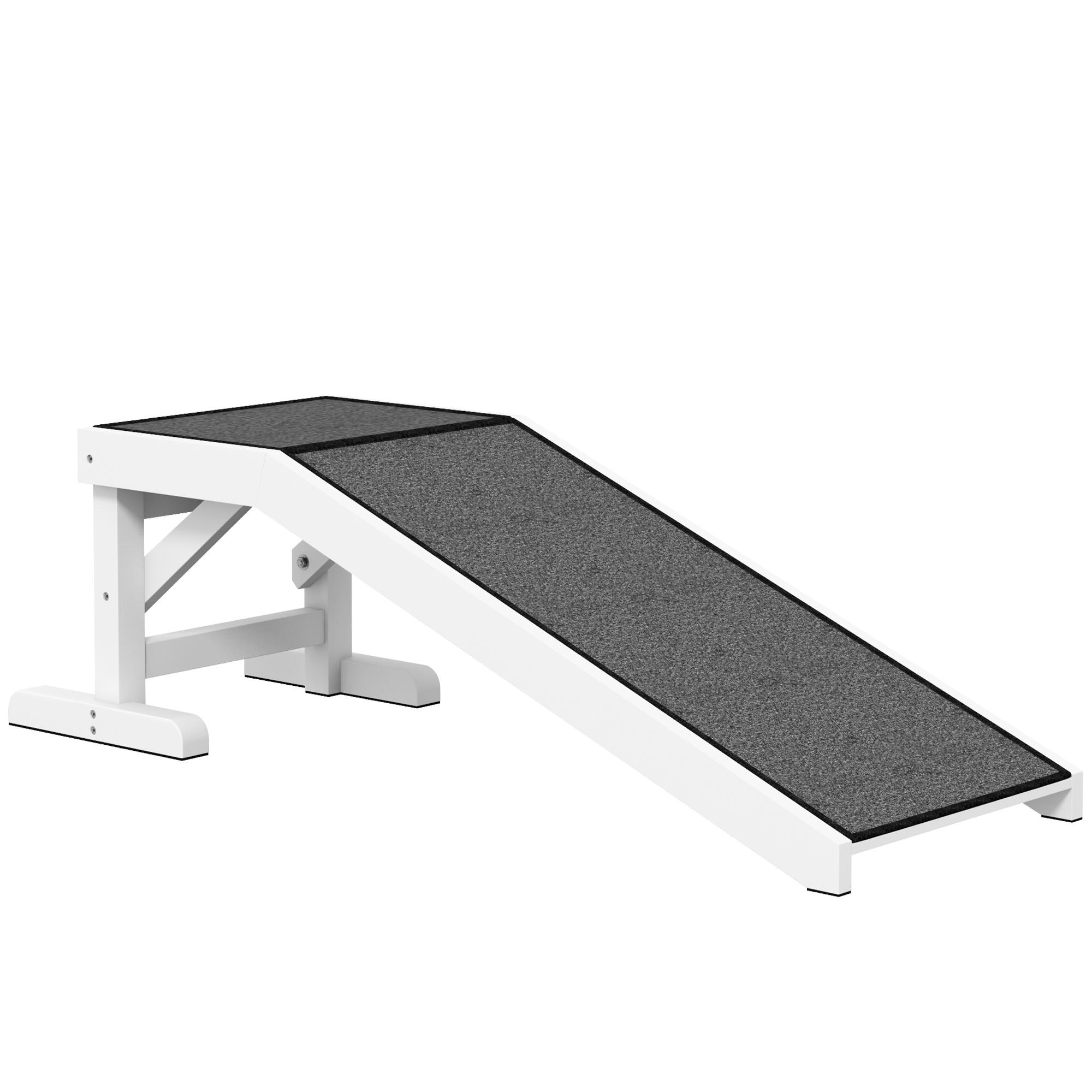 Rampa de Madeira para Animais com Tapete Antiderrapante para Cães Pequenos ou Séniores 125x40x35,5 cm Branco e Cinzento