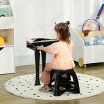 Piano Eletrónico para Crianças com 32 Teclas Microfone banco Luzes 22 Músicas 4 Tons e Volume Ajustável 37x30,5x60,4 cm Preto