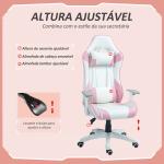 Cadeira Gaming Reclinável com Almofada Lombar Apoio de Cabeça Basculante e Altura Ajustável 67x60x120 - 128 cm Branco e Rosa