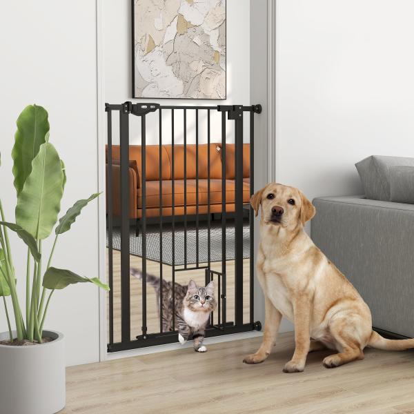 Barreira de Segurança Ajustável com Porta Pequena, Fecho Automático e Sistema de Bloqueio Duplo 74 - 80 x 104,1 cm Preta