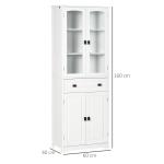 Armário de Cozinha com 4 Portas 1 Gaveta e 2 Prateleiras Ajustáveis para Sala de Jantar 60x30x160 cm Branco