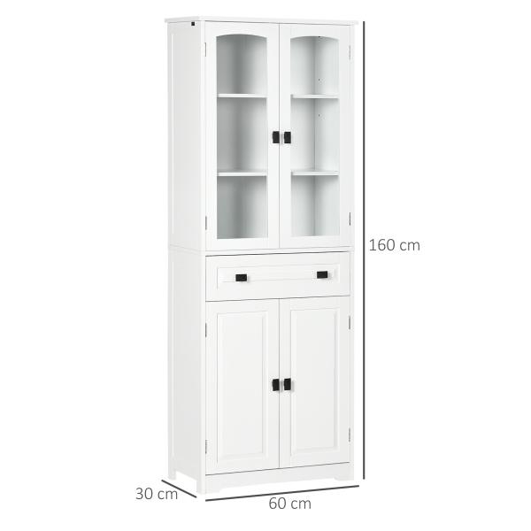 Armário de Cozinha com 4 Portas 1 Gaveta e 2 Prateleiras Ajustáveis para Sala de Jantar 60x30x160 cm Branco