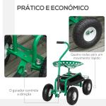 Banco de Jardim com Rodas Banco Giratório e Ajustável em Altura Bandeja para Ferramentas Cesta para Exterior Verde