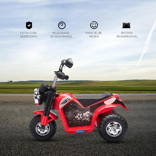 Motocicleta Elétrica Infantil com 3 Rodas Triciclo a Bateria 6V para Crianças de 18 - 36 Meses com Farol Buzina 72x57x56cm Vermelho
