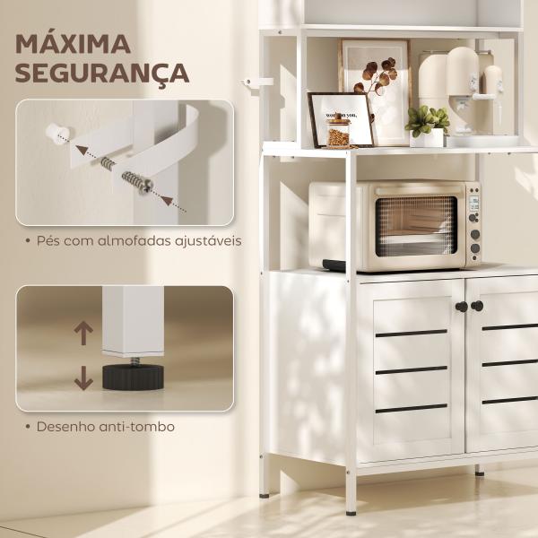 Armário de Cozinha com Tomada de Corrente Suporte para Micro - Ondas 2 Entradas USB e Compartimentos 80x42x171 cm Branco
