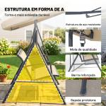 Baloiço de Jardim Exterior de 3 Lugares com Toldo Reclinável Assento Respirável e Estrutura de Aço 175x118x159 cm Bege