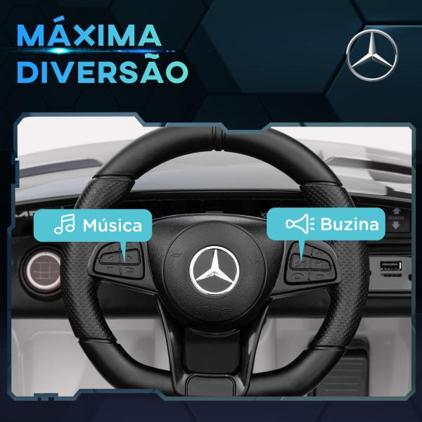Carro Elétrico para Crianças Carro Mercedes - Benz AMG GTR com Bateria 12V Faróis Buzina e Música 108x67x46 cm Branco