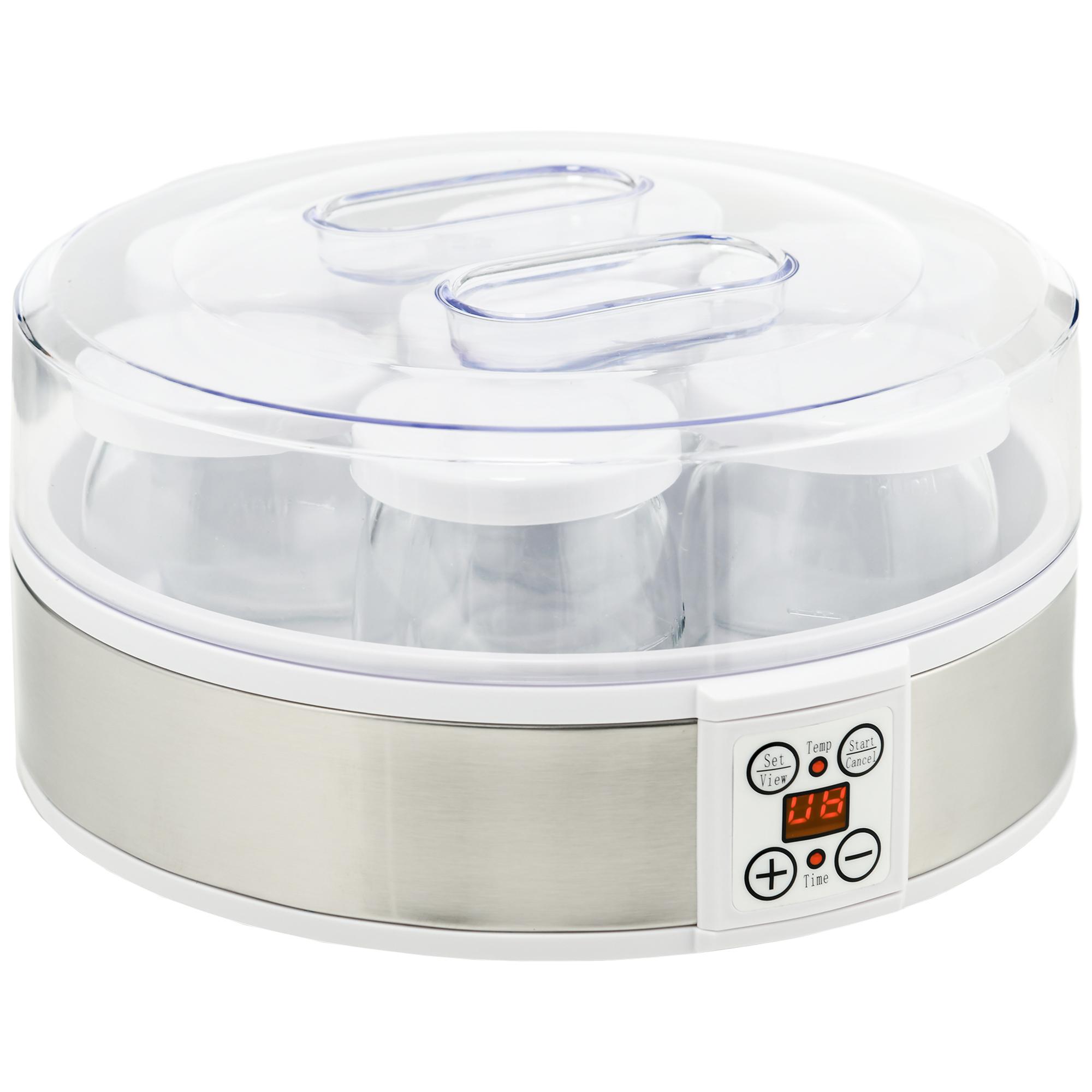 Iogurteira 20W Capacidade 1,26L com 7 Frascos de Cristal de 180 ml Termóstato Ajustável Temporizador de 1 - 48 horas 24x24x13 cm Branco