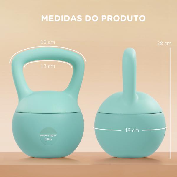 Kettlebell de 6 kg Pesa Russa Preenchida de Areia Metálica e Alça Antiderrapante para Treino em Casa Ginásio 19x19x28 cm Verde
