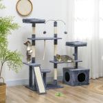 Arranhador para Gatos 134 cm com Caverna Plataformas Bolas de Jogar e Postes de Sisal 124,5x40x134 cm Cinza Escuro