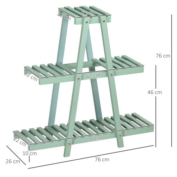 Suporte de Madeira para Plantas de 3 Níveis Prateleira Decorativa de Plantas para Interior Exterior 46x26x76cm Verde