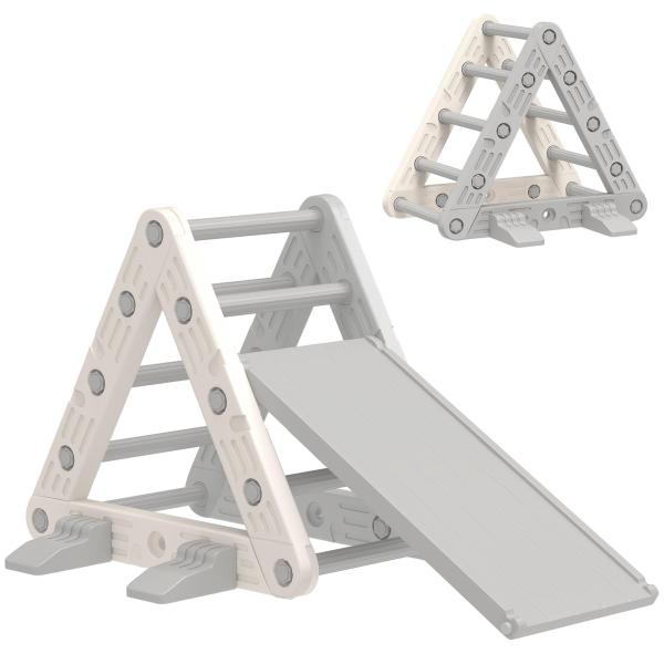 Triângulo de Escalada para Crianças de 18 - 48 Meses com Escorrega e Rampa 130x80x69 cm Cinza e Branco
