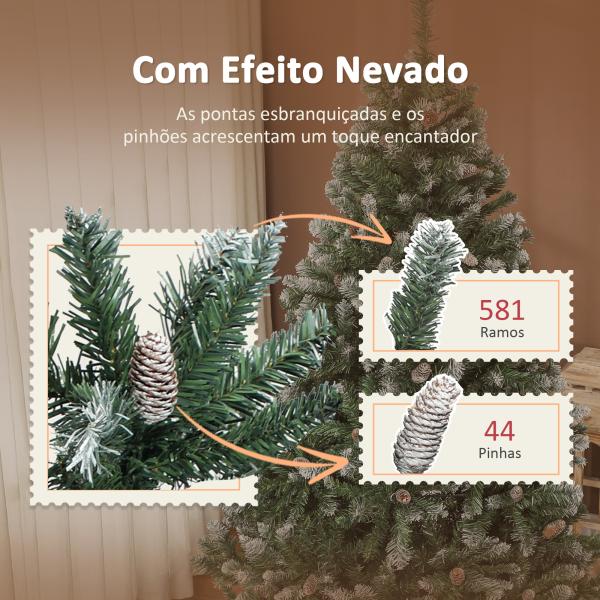 Árvore de Natal Artificial 150 cm Árvore de Natal com 581 Ramos com Efeito Neve 44 Pinhas Verde