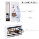 Móvel Cabide de Entrada de 3 Peças Armário de Entrada com Cabide Espelho e Sapateira 80x27x46,5cm Branco