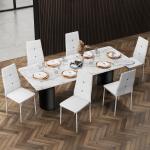 Conjunto de 6 Cadeiras de Sala de Jantar Estofadas em PU Cadeiras de Cozinha com Encosto Alto com Botões 41x50x97 cm Branco