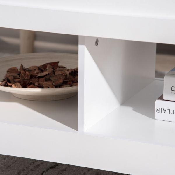 Mesa de Centro com Bancada Elevável Mesa de Centro com 2 Compartimentos Abertos Bancada de Imitação a Mármore Mesa Retangular para Sala de Estar 105x50x49cm Branco