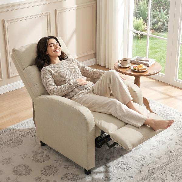Poltrona Relax Reclinável até 155° Poltrona Reclinável Manual para Pessoas com Altura Inferior 195 cm 67x87x98 cm Bege