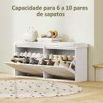 Banco Sapateira Móvel Sapateira Estreito com Assento Estofado 2 Caixas Rebatível e Painel de Ripas 104x26x47,5 cm Branco