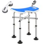 Banco de Duche para Idosos Antiderrapante com Barra de Apoio Altura Regulável e Assento em Forma de U 48,5x33x39 - 51,5 cm Azul
