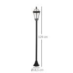 2 Candeeiros Solares de Jardim com 2 Luzes LED Branca Impermeável IP44 Ligação Automática Conjunto de 2 Candeeiros de Exterior para Caminho Terraço Pátio 18,5x18,5x129 cm Preto