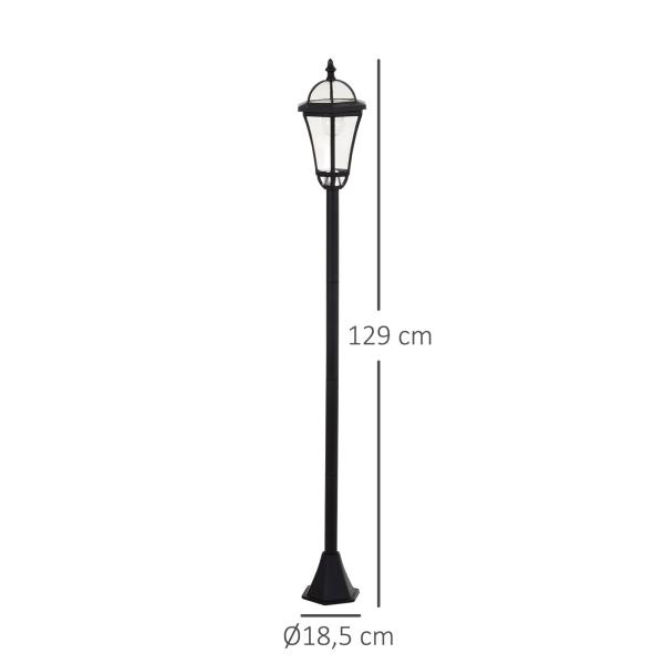 2 Candeeiros Solares de Jardim com 2 Luzes LED Branca Impermeável IP44 Ligação Automática Conjunto de 2 Candeeiros de Exterior para Caminho Terraço Pátio 18,5x18,5x129 cm Preto