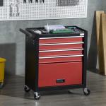 Carro de Ferramentas Móvel com Rodas 4 Gavetas Compartimento de Armazenamento e Alça Lateral 69x33x75cm Preto e Vermelho