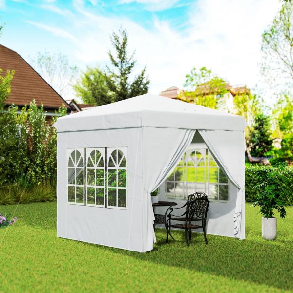 Tenda Dobrável Pop - Up 248x248x270 cm com 4 Paredes Laterais Anti - UV Altura Ajustável e Bolsa de Transporte Branco