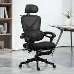 Cadeira de Escritório de Malha com Apoio para a Cabeça Suporte Lombar Apoio para os Pés Função de Inclinação 71x70x109 - 119 cm Preto