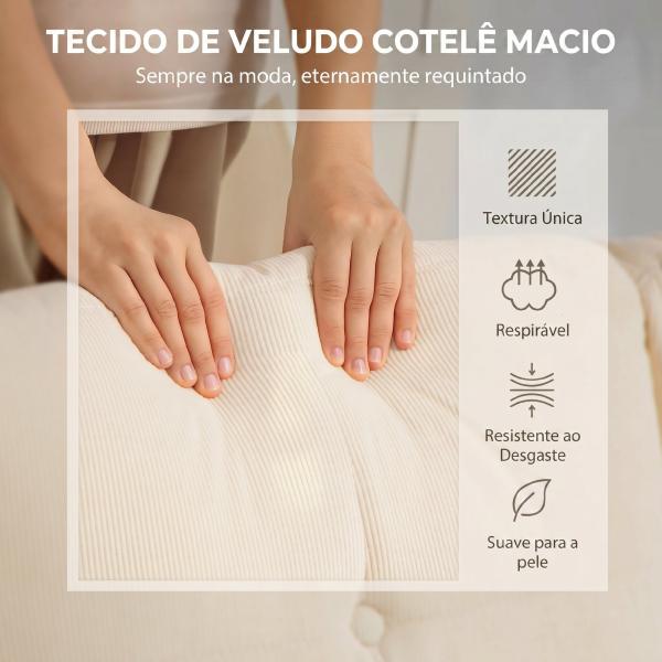 Sofá Chaise Longue Reversível de 3 Lugares Estofado em Veludo Estrutura de Aço Para Salas Pequenas Creme