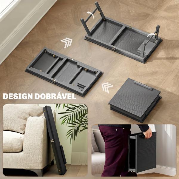 Mesa Reclinável para Cama e Sofá, Tabuleiro Dobrável com Gaveta Lateral para Computador Portátil e Livros, Cinco Alturas, Preto