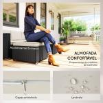 Conjunto de Móveis de Vime de Jardim 3 Peças Sofá de 3 Lugares com Almofadas e Mesa de Centro com Bancada de Vidro Preto e Bege