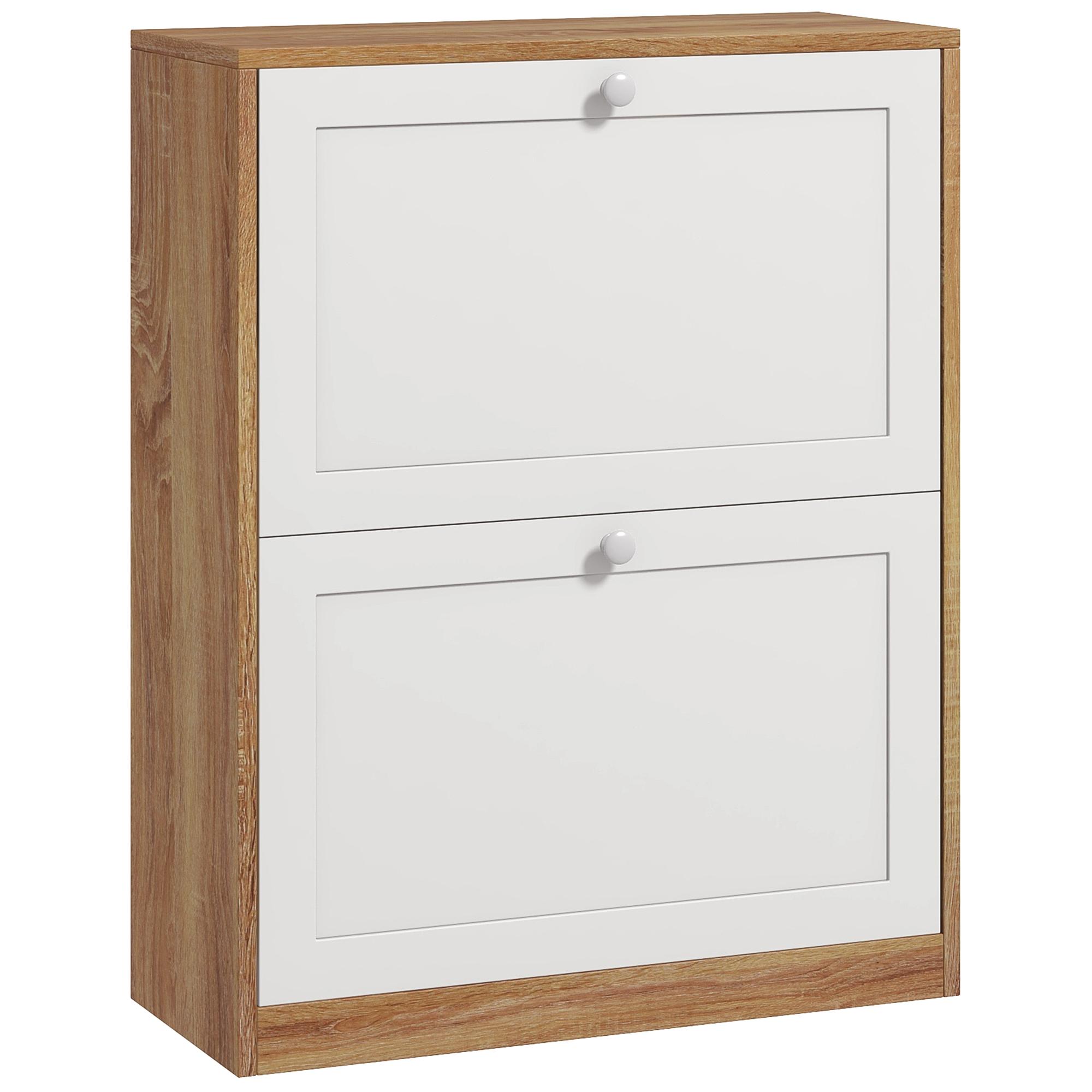 Sapateira Estreita com 2 Portas Prateleiras Ajustáveis para 12 Pares de Sapatos 60x24,5x75,5 cm Mdeira e Branco