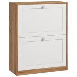 Sapateira Estreita com 2 Portas Prateleiras Ajustáveis para 12 Pares de Sapatos 60x24,5x75,5 cm Mdeira e Branco