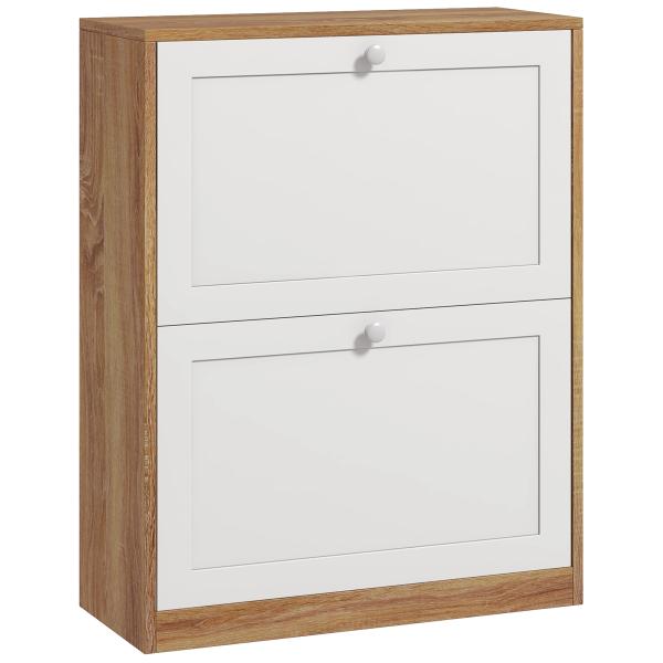 Sapateira Estreita com 2 Portas Prateleiras Ajustáveis para 12 Pares de Sapatos 60x24,5x75,5 cm Mdeira e Branco