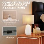 Candeeiro de Mesa com Base de Cerâmica e Ecrã de Linho Estilo Retro com Interruptor E27 40W Ø22x39 cm Branco e Bege
