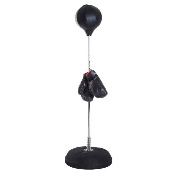 Saco de Boxe de Pé Punching Ball com Altura Ajustável em 4 Níveis 126 - 144 cm Base Preenchível e Luvas de Boxe para Adultos e Adolescentes Preto
