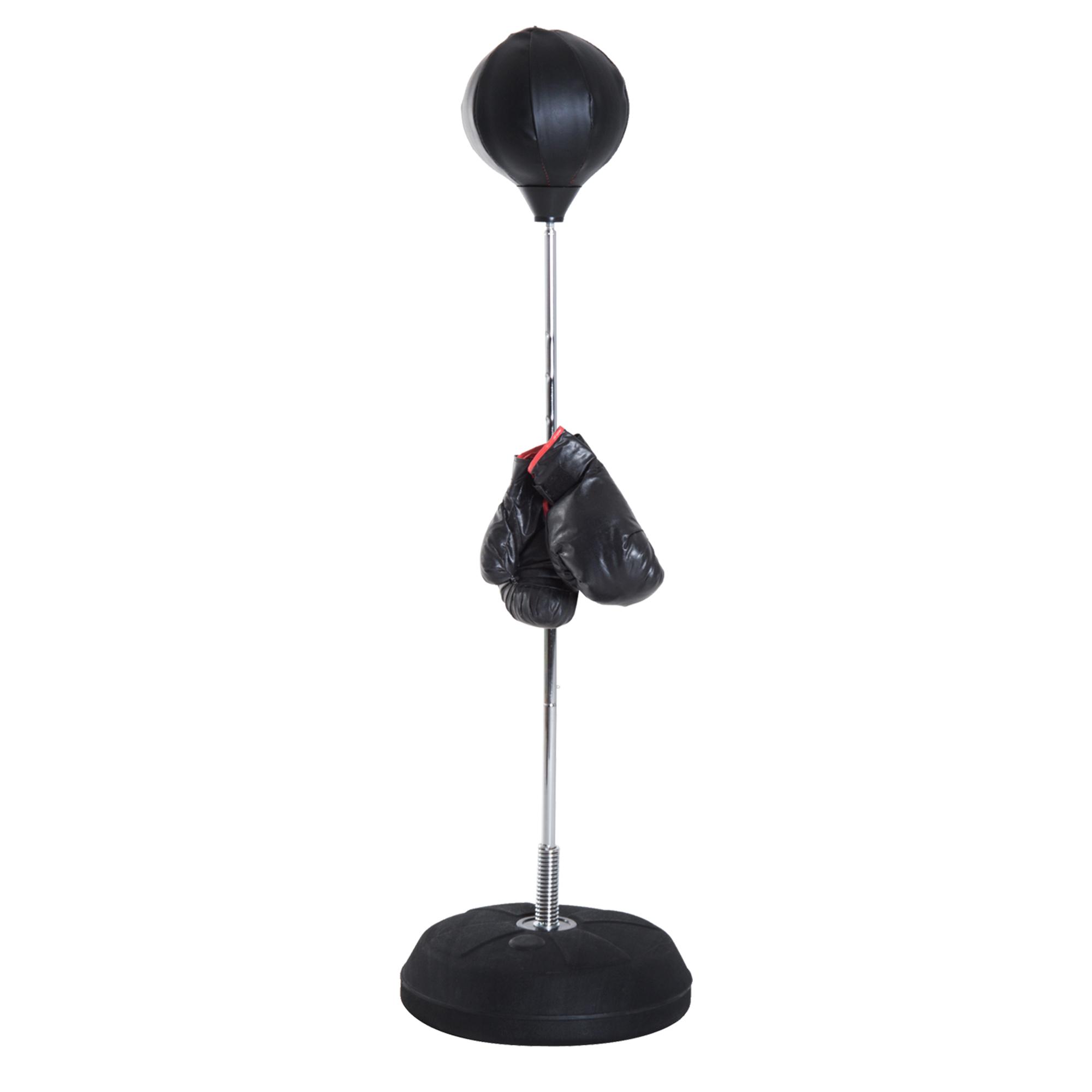 Saco de Boxe de Pé Punching Ball com Altura Ajustável em 4 Níveis 126 - 144 cm Base Preenchível e Luvas de Boxe para Adultos e Adolescentes Preto