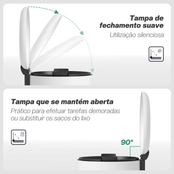 Balde de Lixo para Cozinha 30L com Pedal Tampa com Fechamento Suave e Cubo Amovível 36x30x63,5 cm Creme