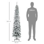 Árvore de Natal Estreita Nevada 180 cm com 395 Ramos e Suporte Metálico Dobrável para Sala de Estar, Interior, Verde