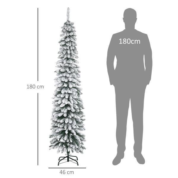 Árvore de Natal Estreita Nevada 180 cm com 395 Ramos e Suporte Metálico Dobrável para Sala de Estar, Interior, Verde