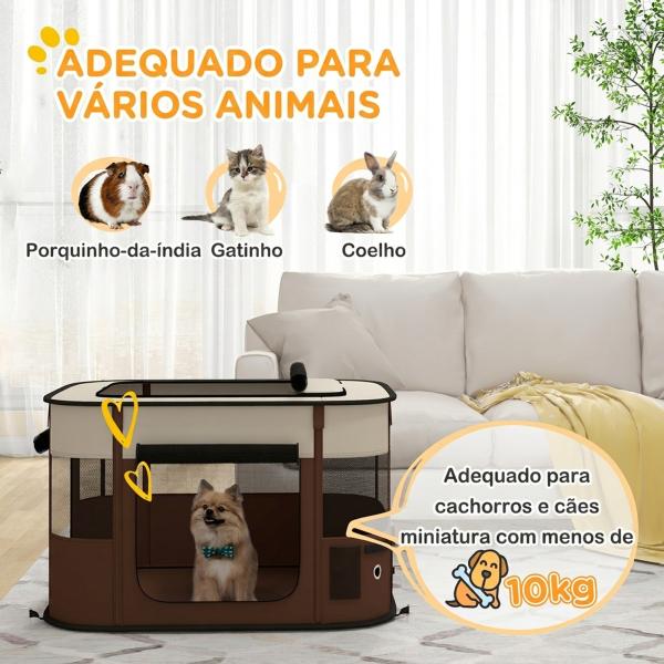 Parque Dobrável Portátil para Cães e Gatos, Cachorros, Coelhos e Porquinhos - da - Índia, Tecido Oxford, 84x64x53 cm, Castanho