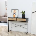 Mesa Consola 100x30x75 cm Mesa de Entrada Moderna com 2 Gavetas de Armazenamento Preto e Madeira