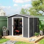 Abrigo de Jardim 4,4 m² 240x206x198 cm Abrigo de Jardim com Porta de Correr e Fechadura Cinza Escuro