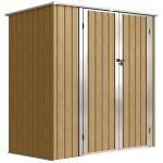 Abrigo de Jardim Exterior Metálico 1,37 m² 163x89x163 cm com Telhado Inclinado, Portas com Fecho e Luvas Castanho