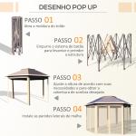 Tenda Dobrável 4,05x3,4x2,85 m Tenda de Jardim Hexagonal com 6 Mosquiteiras Amovíveis e Altura Ajustável Bege