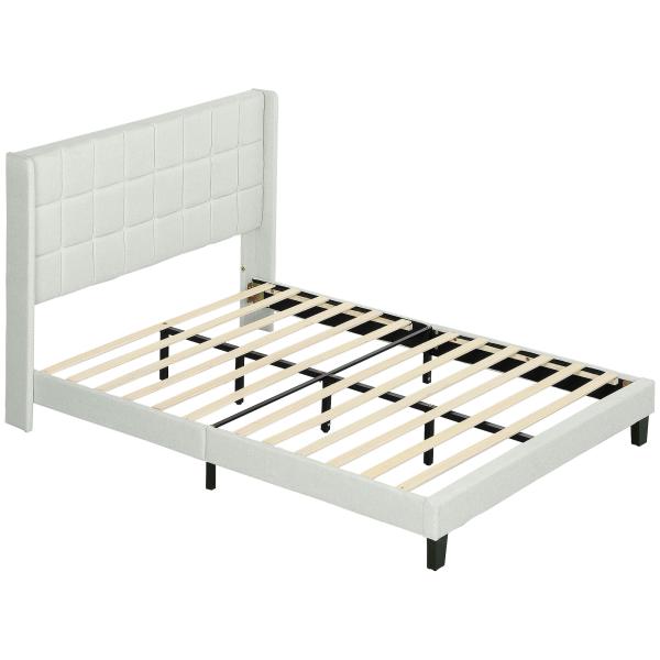Cama de Casal 135x190 cm com Cabeceira Estofada com Laterais e Arrumação Inferior, Bege