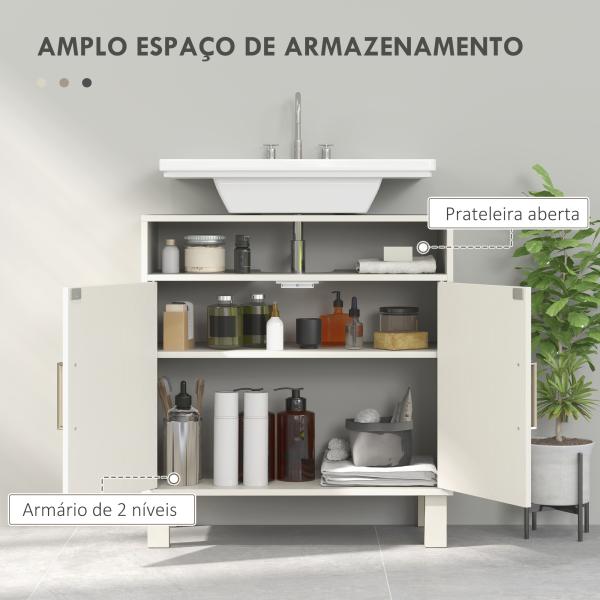 Móvel debaixo de Lavatório com Prateleira Ajustável para Lavatórios sem Pé 60x30x63 cm Branco Creme