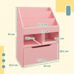 Estante de Madeira para Brinquedos com 3 Compartimentos 2 Prateleiras e Gaveta Móvel com 4 Rodas 60x29,9x90 cm Rosa