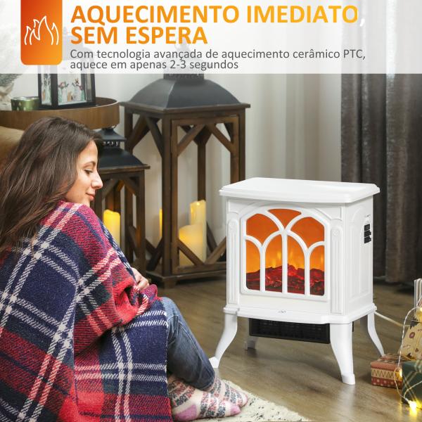 Lareira Elétrica 750/1500 W Lareira Decorativa com 2 Níveis de Potência Efeito Chama Área de Cobertura 15 - 20 m² 37,3x23,1x44 cm Branco