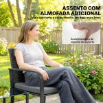 Conjunto de Jardim 3 Peças de Vime com 2 Cadeiras com Almofadas Tecido Textilene e Mesa de Vidro Temperado Cinza